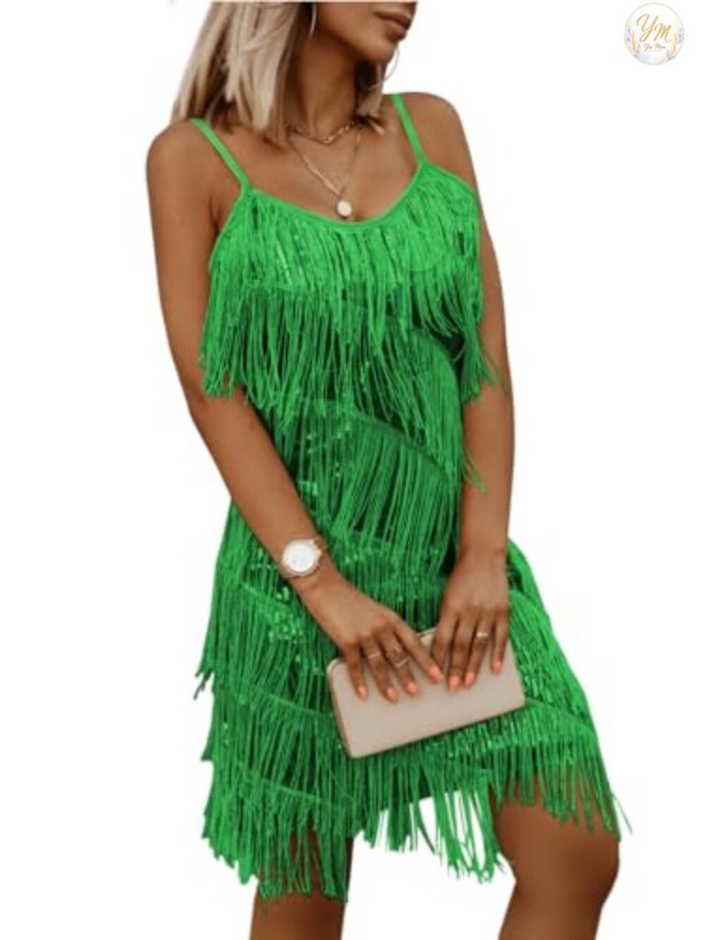 Sequin Tassel Fringe Mini Dress Spaghetti Strap Bodycon Party Dress